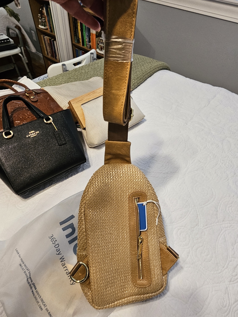 Woven Tan Crossbody Sling Bag - Unbranded